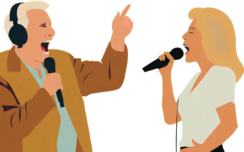 シニアにおすすめの明るいカラオケを曲を歌って、若返る60代の二人