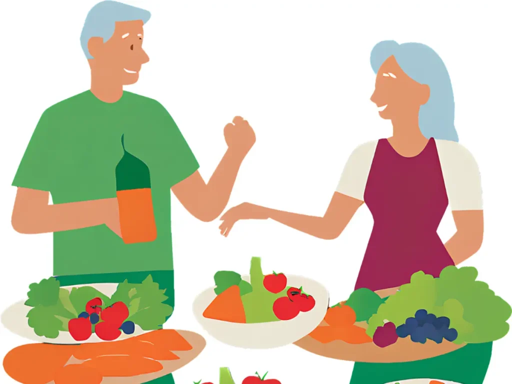 60代夫婦が楽しく節約レシピで食事を作っているところ