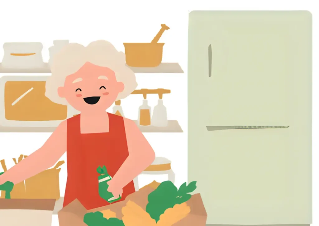 買い置き食材を使って上手に調理をしている60代女性