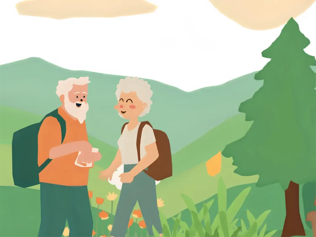 登山を楽しんでいる60代夫婦