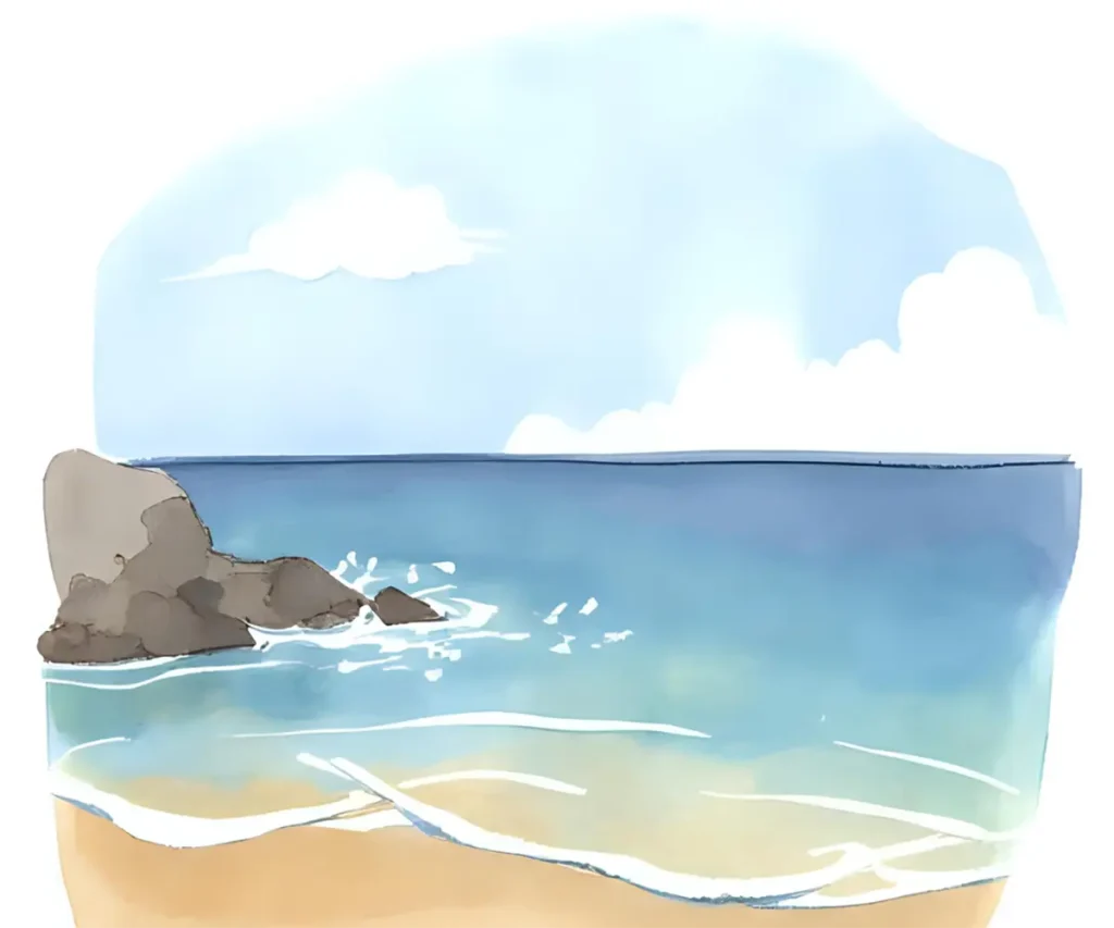 夏の海を描いた水彩画