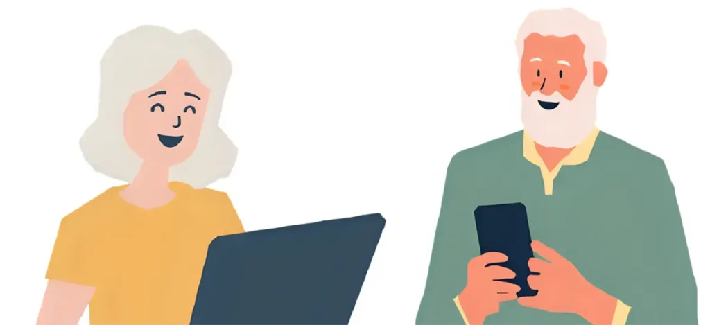 スマホとパソコンを上手に使い分けている60代シニア夫婦