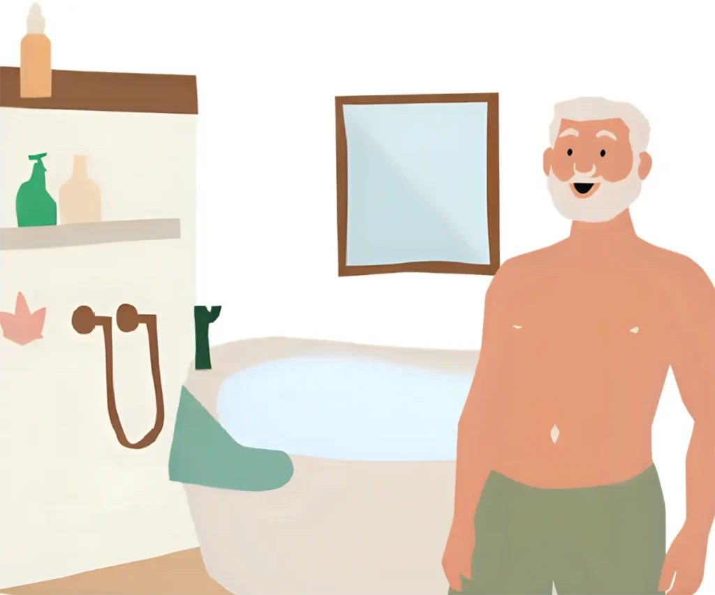 安全な入浴をするためにお風呂や室温に気を使っている60代男性
