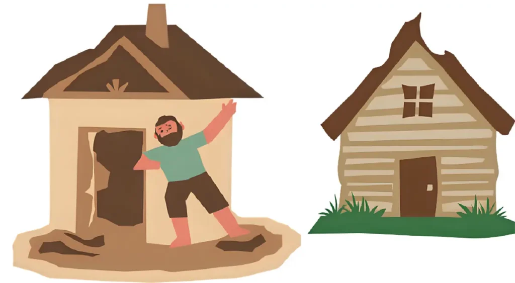 災害にあったけど避難生活をせず、壊れた家に住み続けているシニアの男性