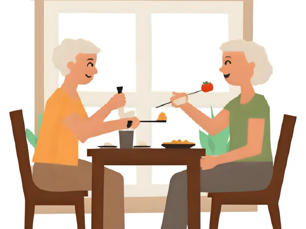 バランスの良い食事で、健康的な生活を送っている60代夫婦