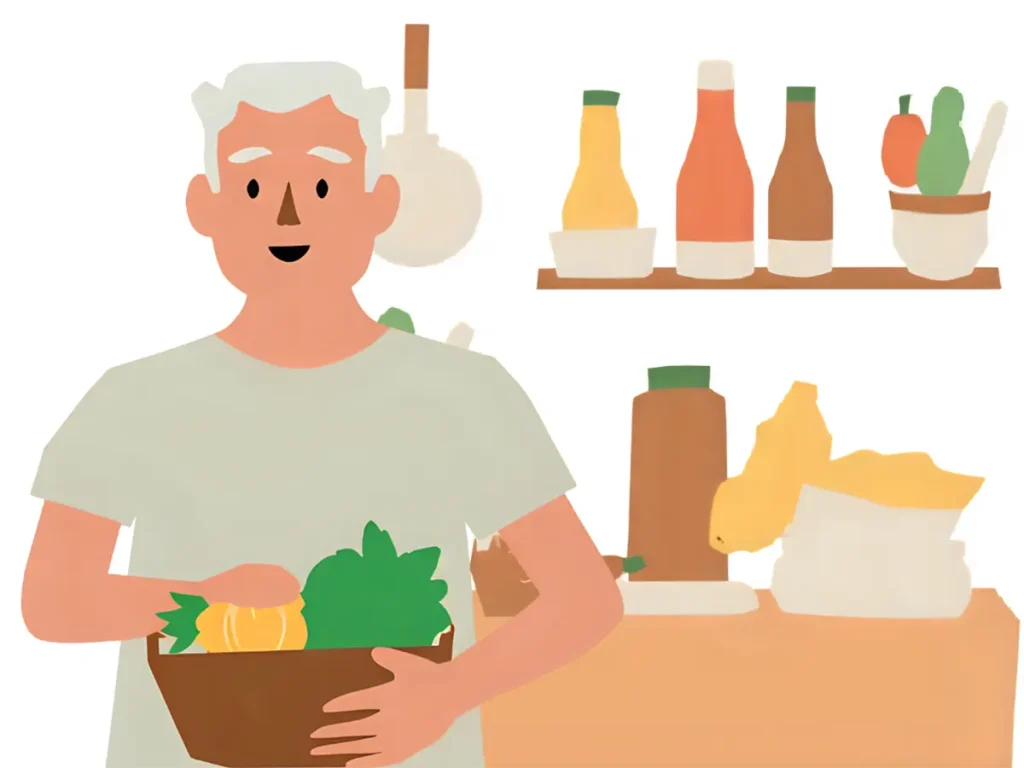 ぽっこりお腹が気になって、最近食事に気をつけている60代男性