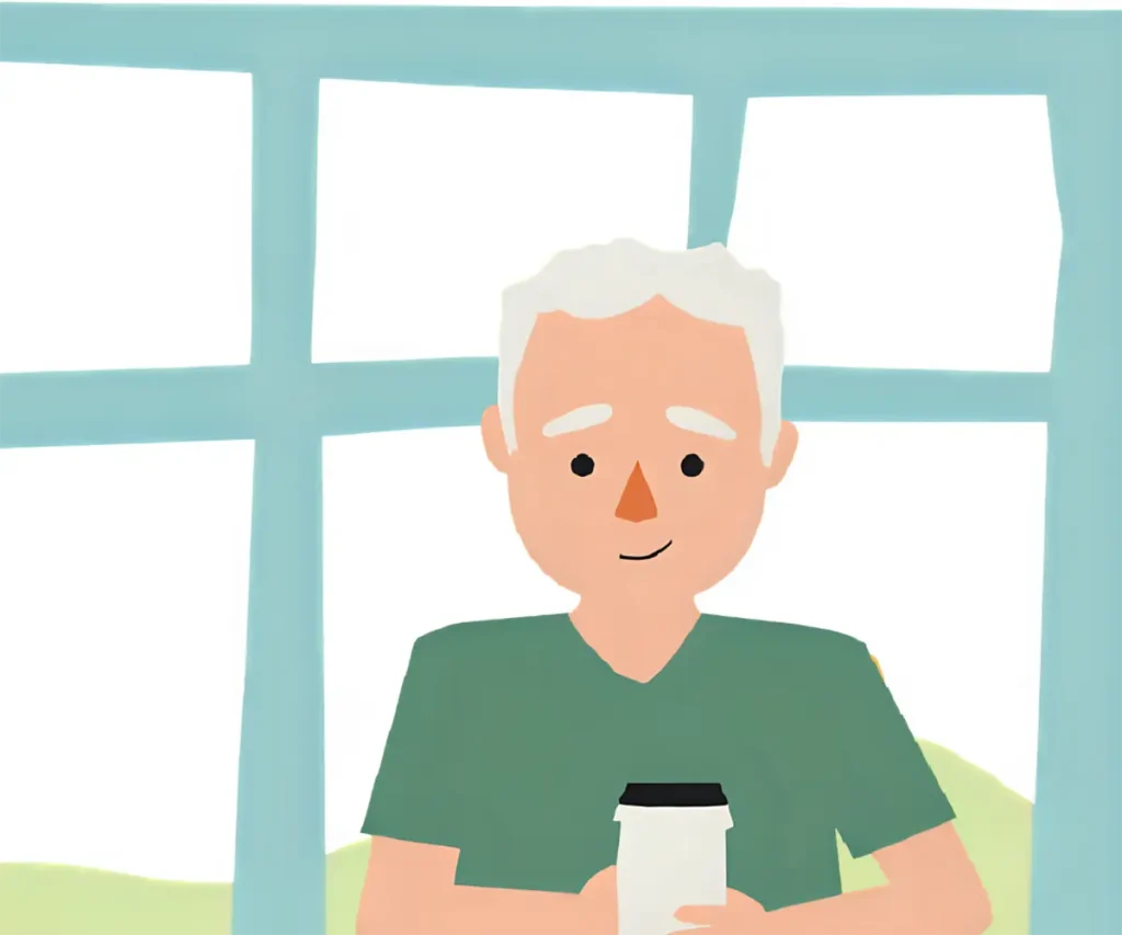 姿勢よく過ごし、楽しく過ごしている60代