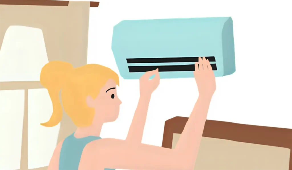 エアコンのフィルター掃除をして、節電に気をつけてる60代女性