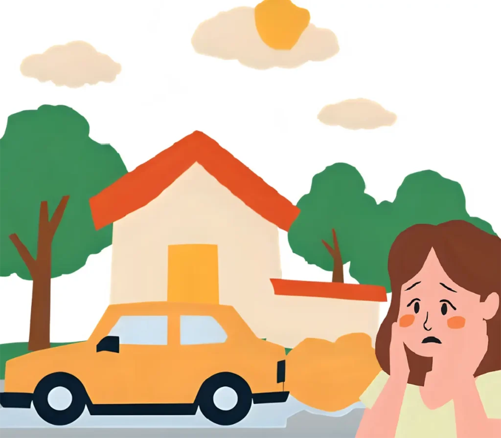 シニアが運転する車が逆走していてびっくりしている女性