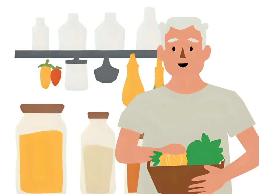 野菜をとって健康的な生活をしている60代男性