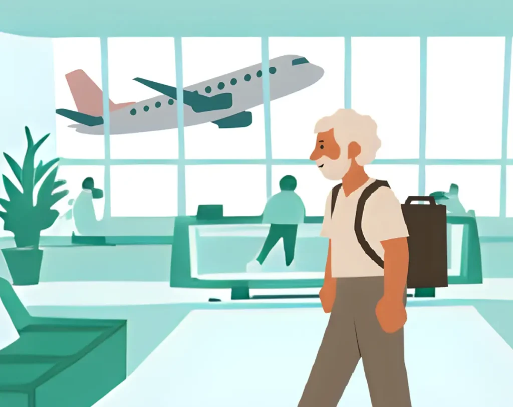 シニア割で、飛行機を利用する60代男性は