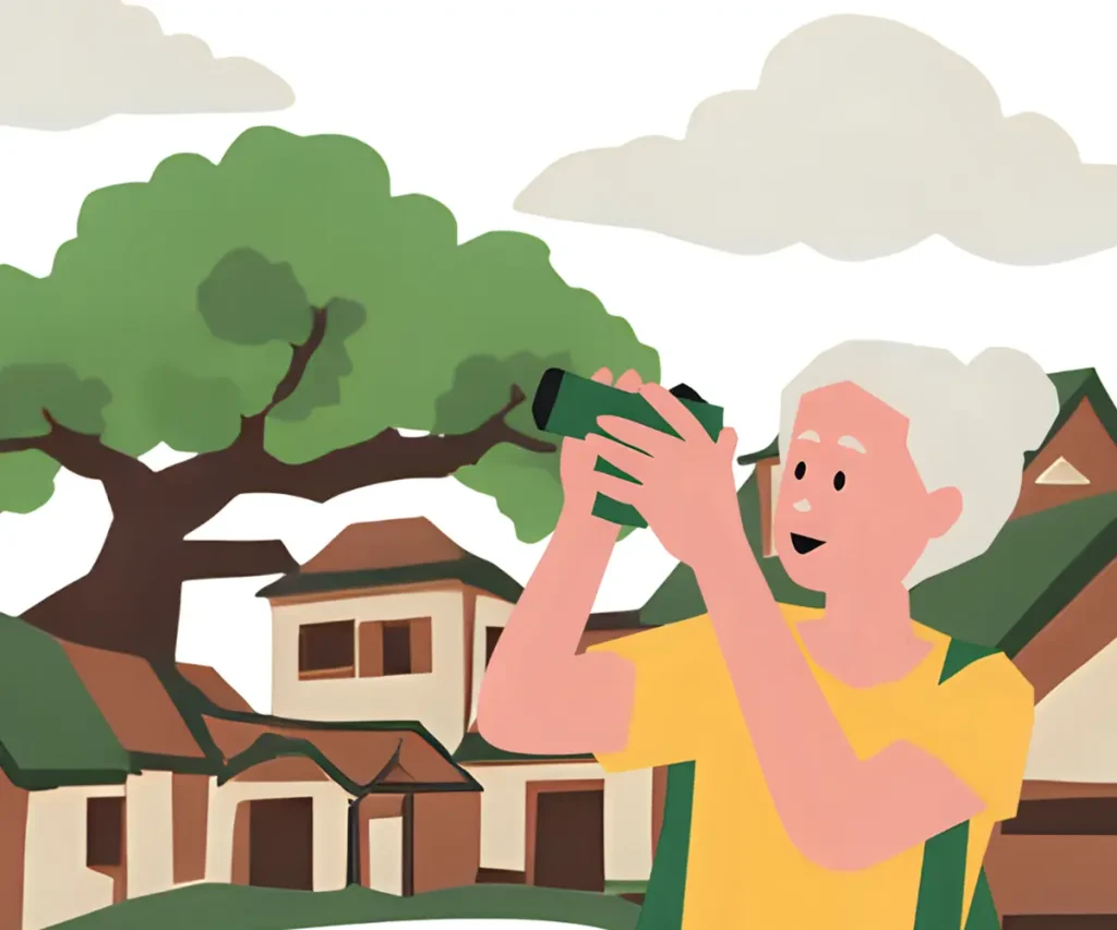 家事で忙しい中ちょっとした時間を使ってスタンプラリーをしている60代女性