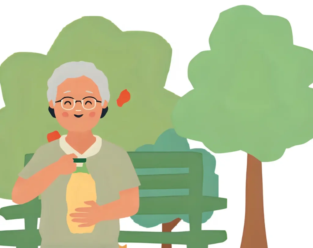 体力に自信がなかったけど、自分のペースでスタンプラリーをしている60代女性