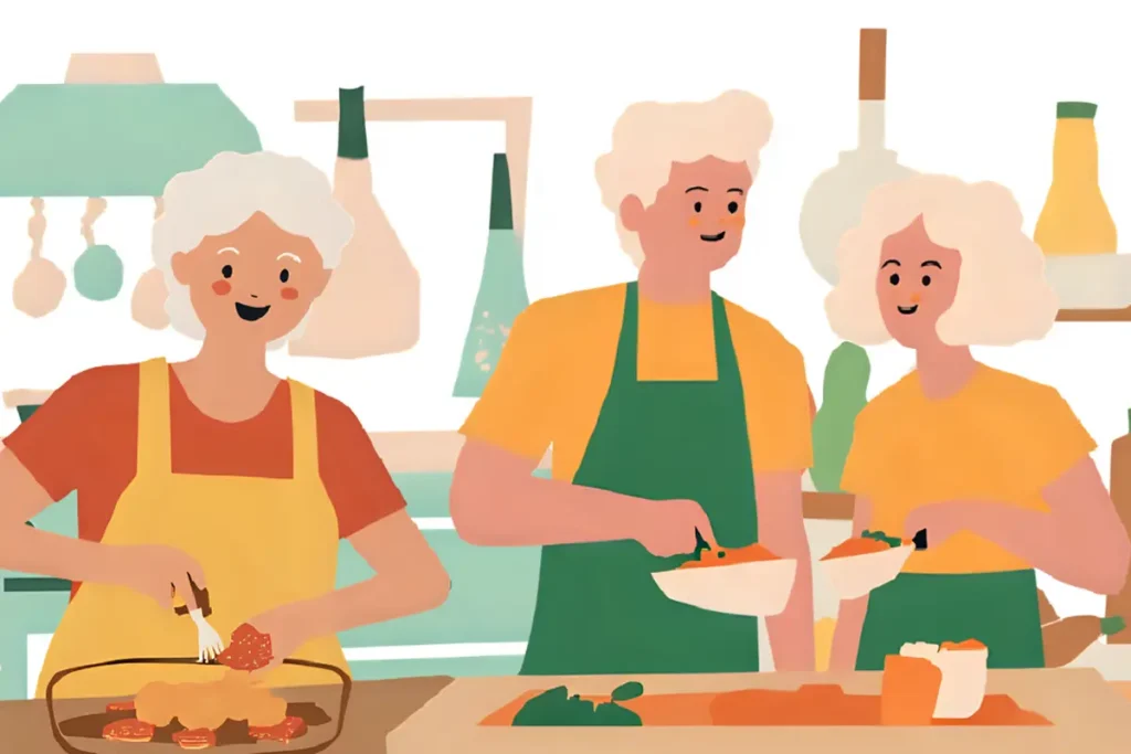 料理だけでなくいろんな思いを持って参加して、楽しんでいる60代シニアたち。