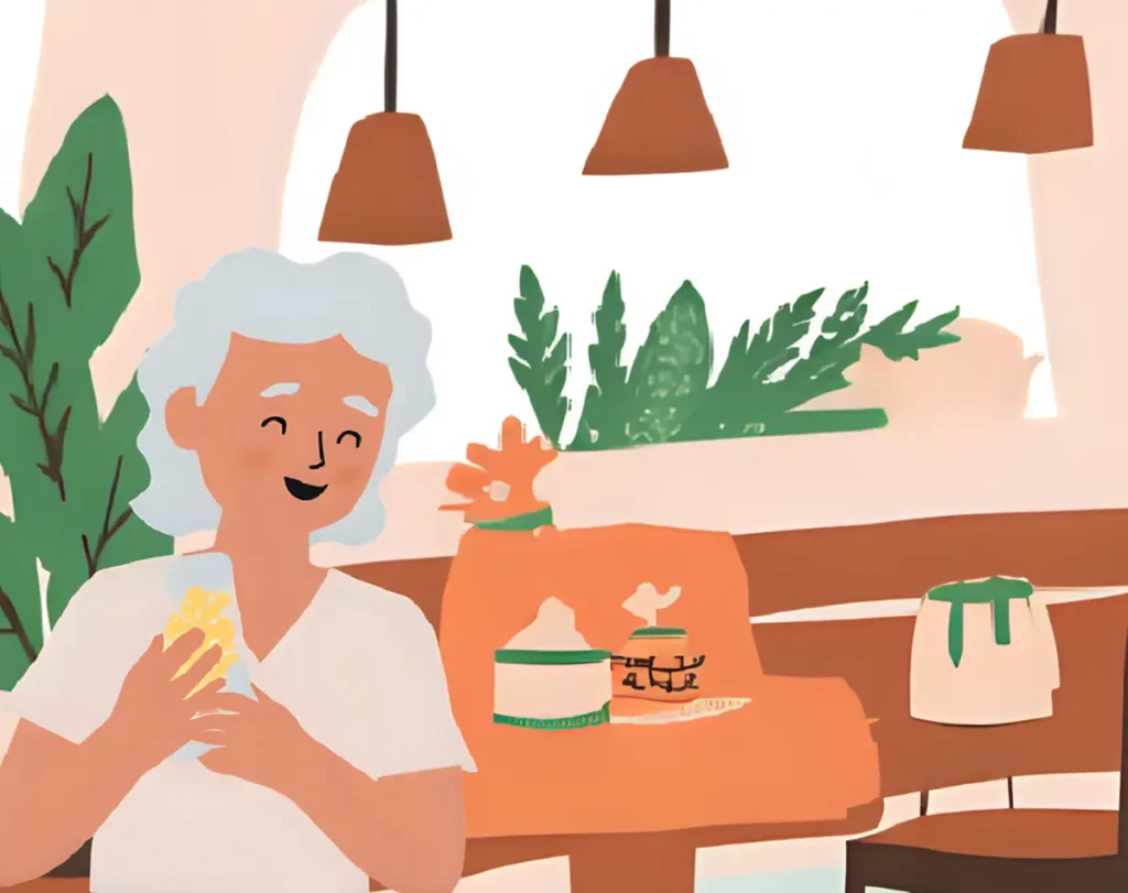 人の意見をしっかり聞き、友達がオーク毎日楽しく過ごしているシニア女性