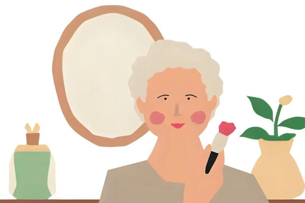 老け顔に対抗しようと、メイクに頑張っている60代女性