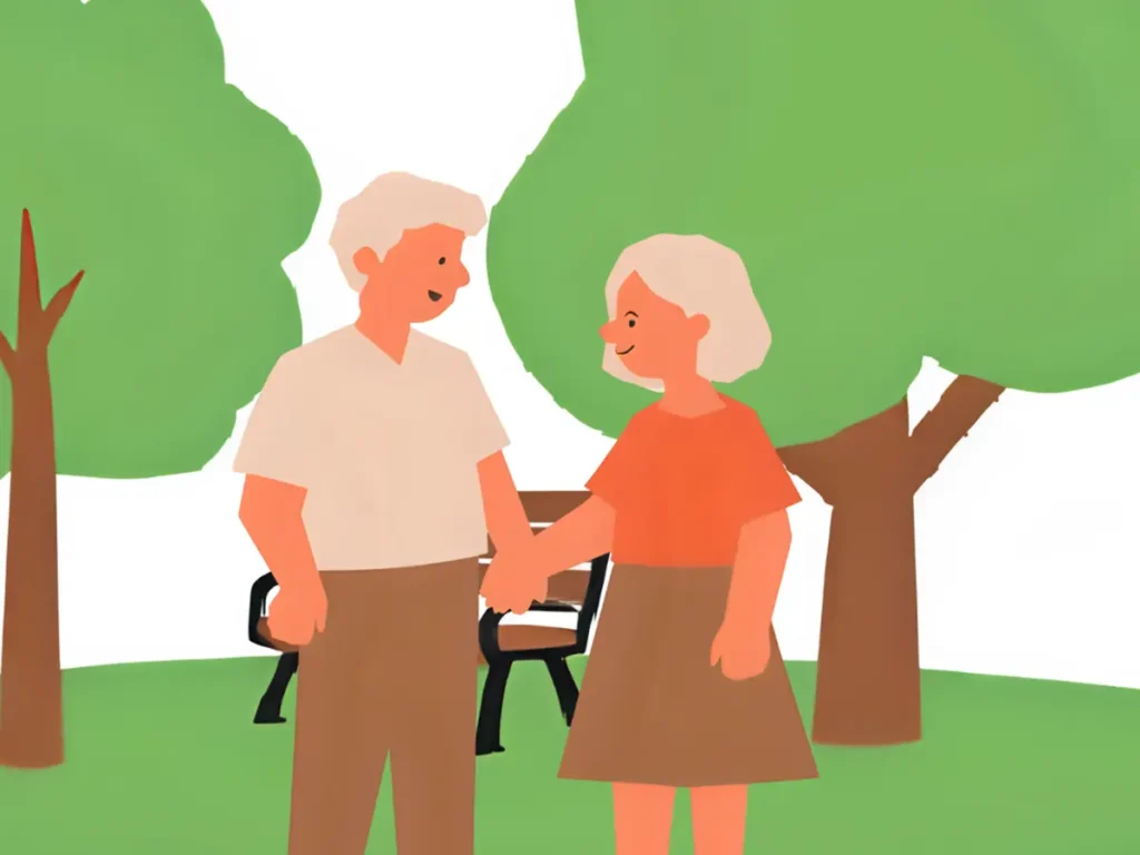 夫婦でよくお出かけしながらスキンシップをしているシニア