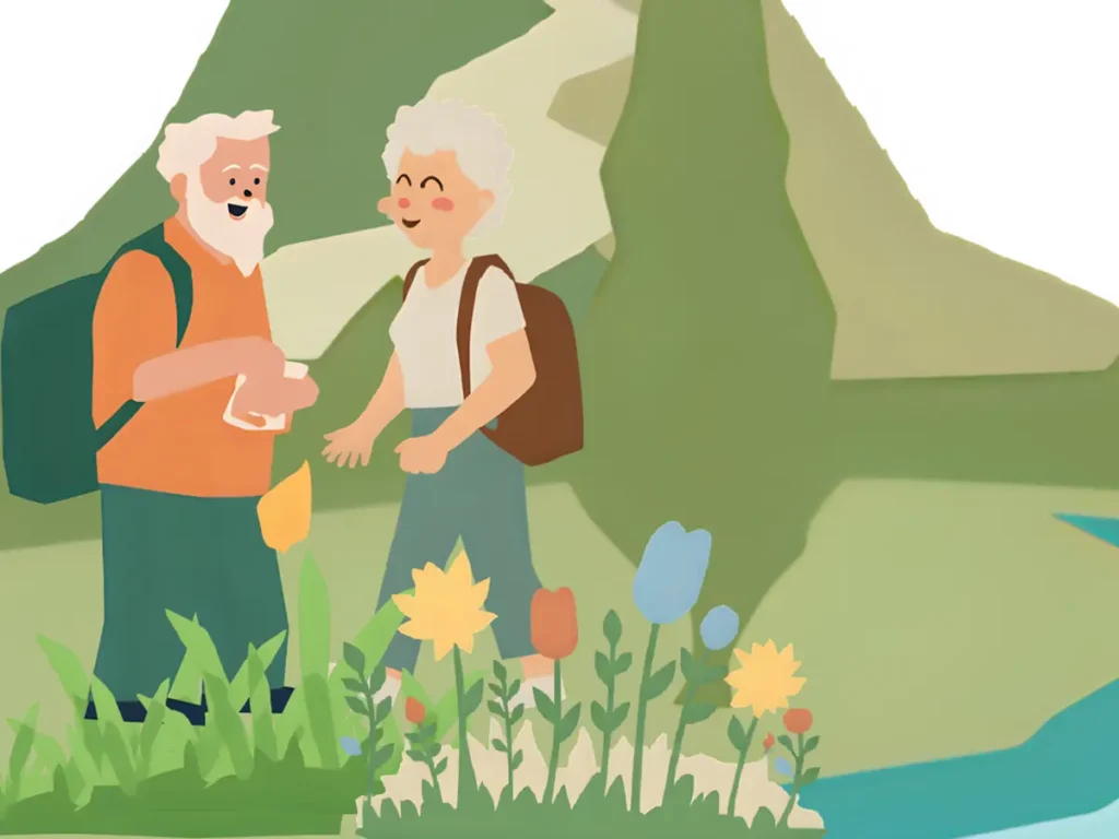 夫婦でハイキングの趣味を楽しんでいるところ