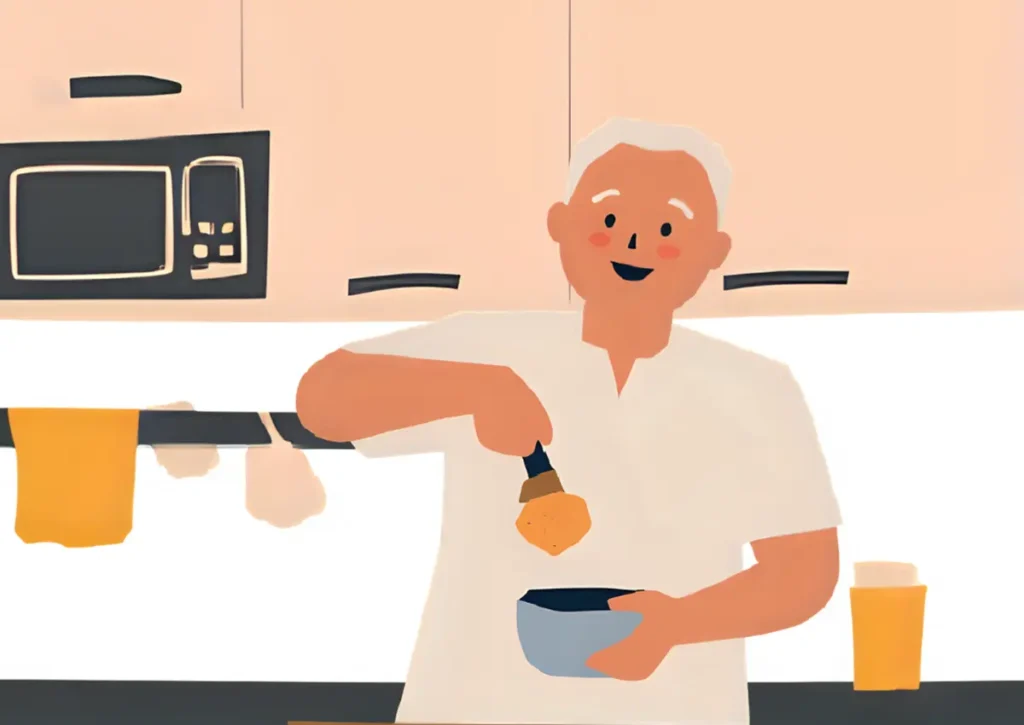 作りやすい男の定番料理に挑戦している60代シニア男性
