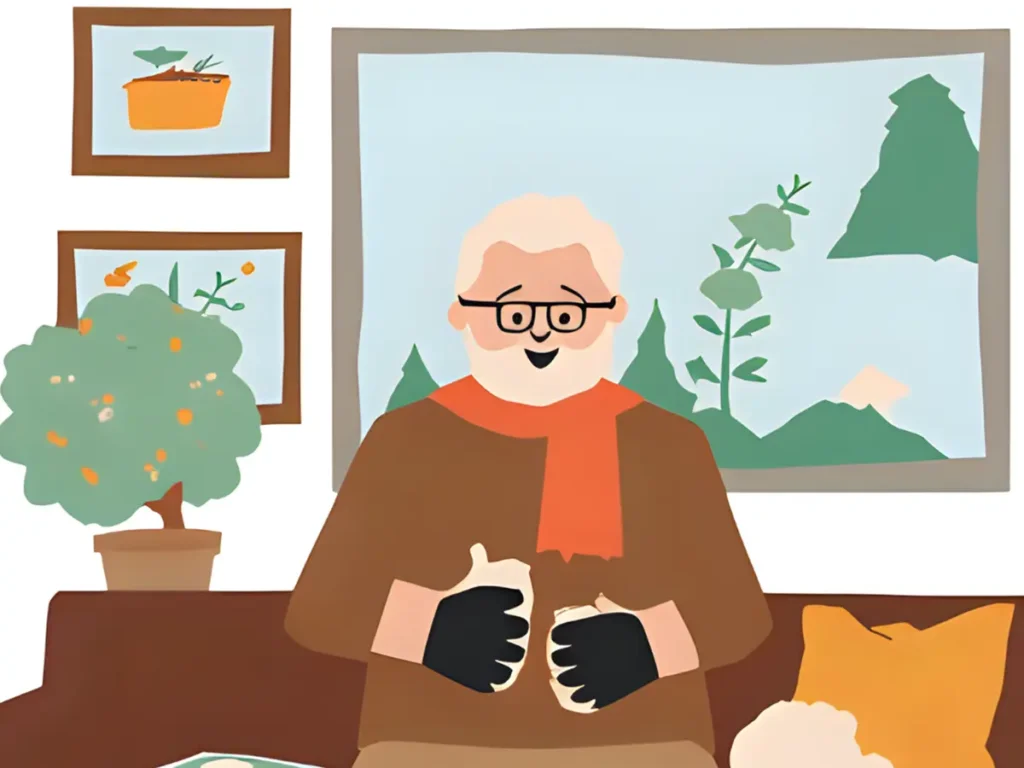 手首、足首、首周りを暖かくしているシニア男性