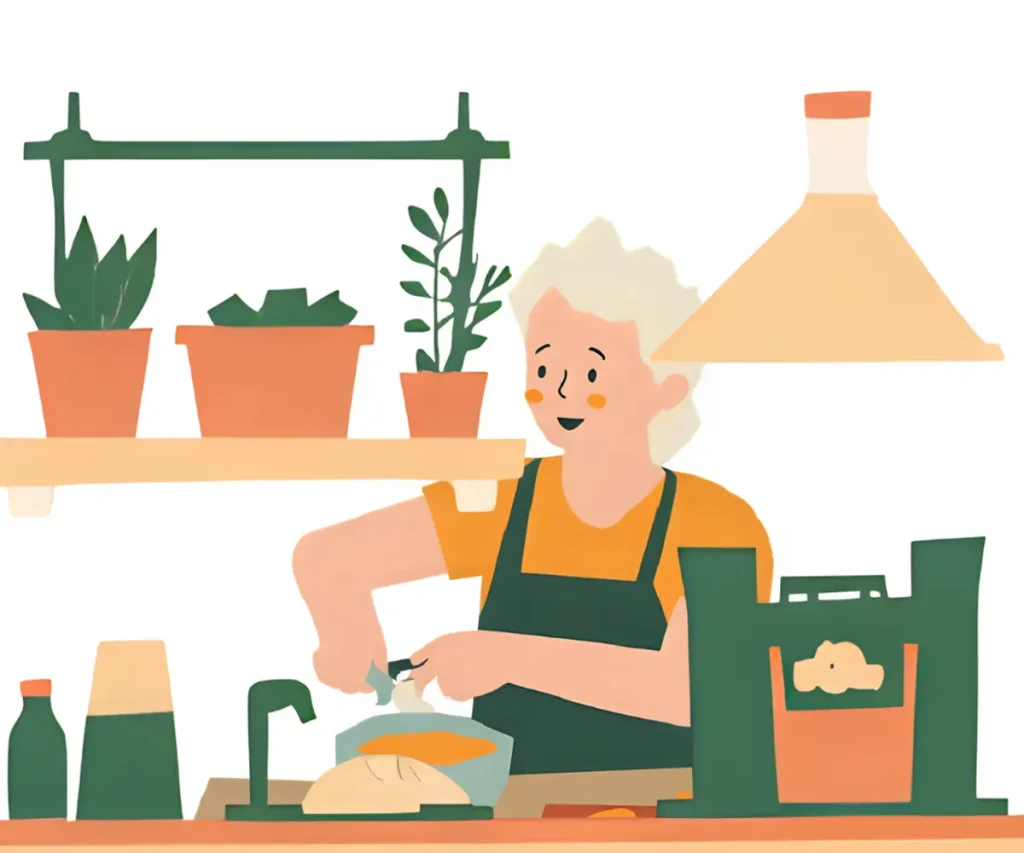 いろいろ家事をこなしているシニア女性