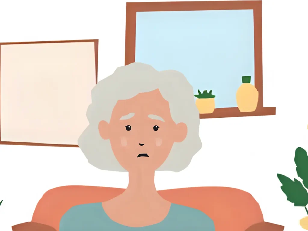 心配性のシニア女性が、また不安に陥っている様子