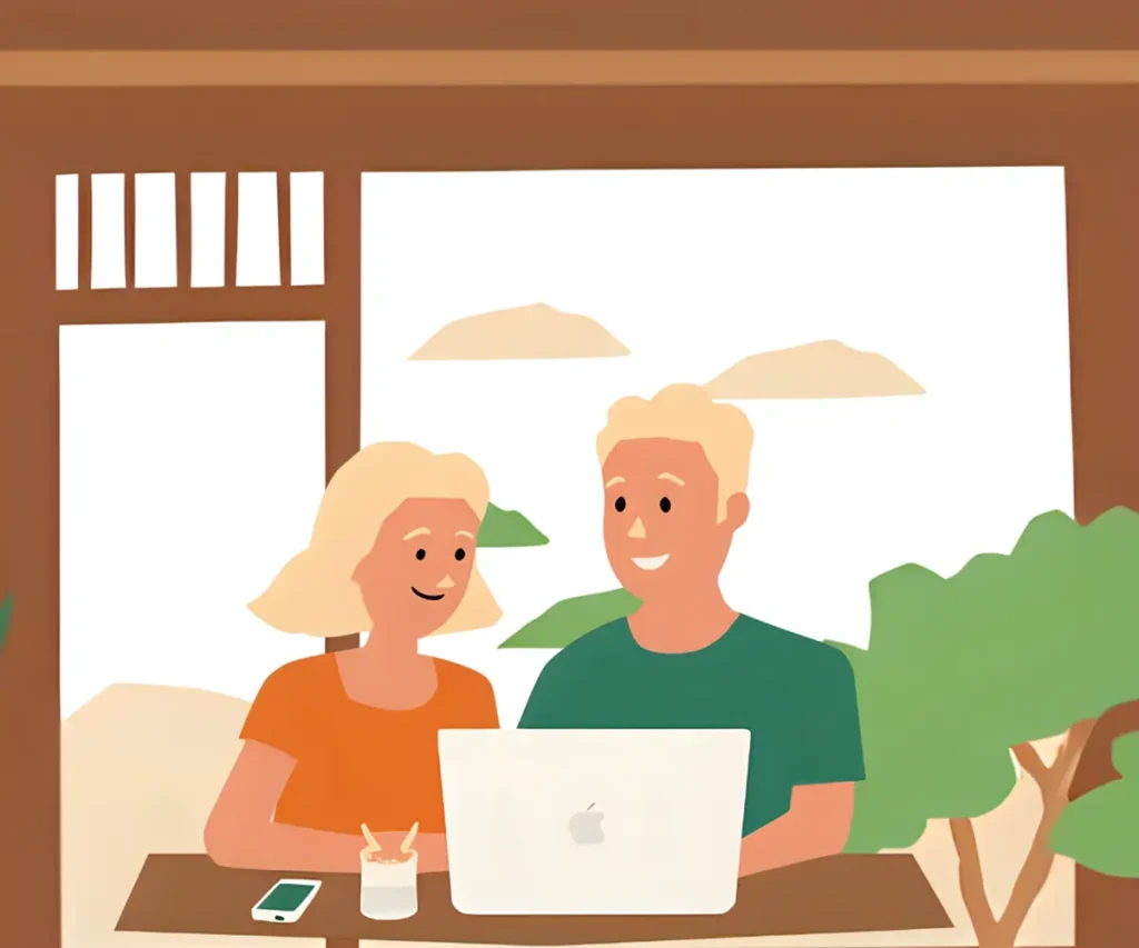 再就職先を夫婦で探したり、旅行に行く計画を立てたり楽しく過ごしているシニア夫婦